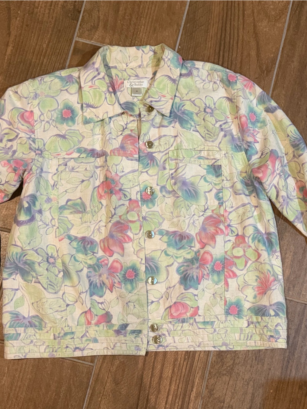 Christopher & Banks Pastel Floral linen blend  Jacket - Pink, Mint & Lavender M